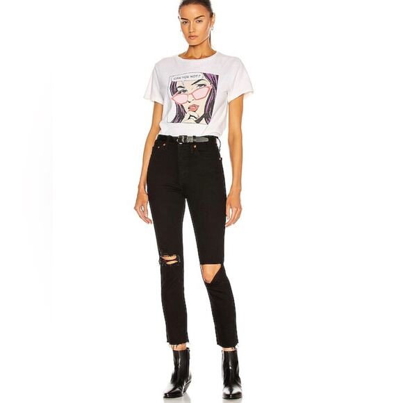 Re/Done Denim - Re/Done 90's High Rise Ankle Crop Jet Black With Rips Size 27